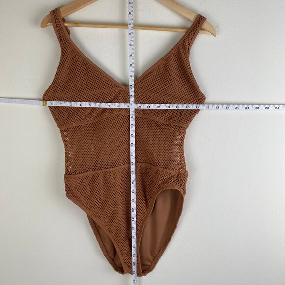 Sanctuary Mesh One Piece Swimsuit Size L Cocoa Tan Brown Scoop Neck Anthopologie - Picture 10 of 10